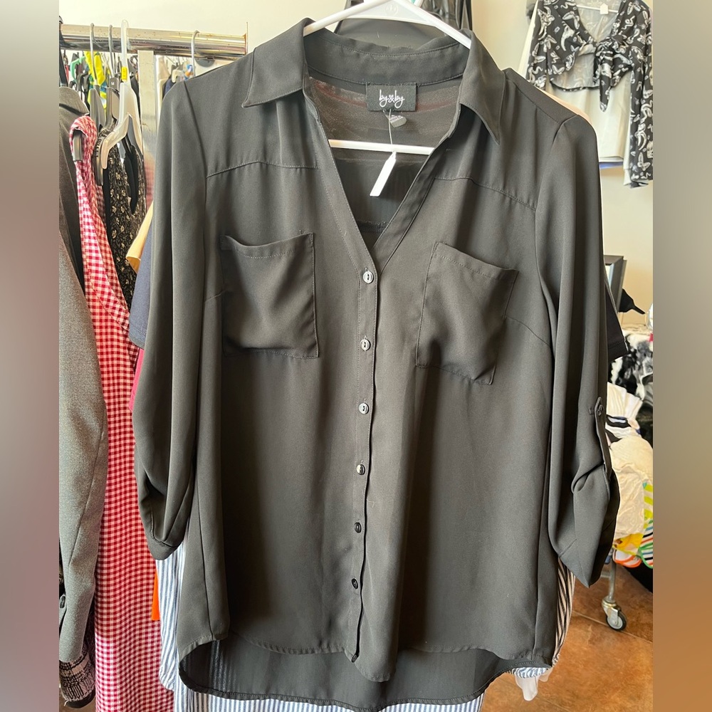 by & by Charcoal Button-Down Shirt